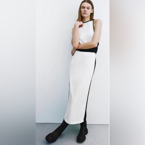 Zara Dresses & Skirts - ZARA White tank dress with Black Stripe Side